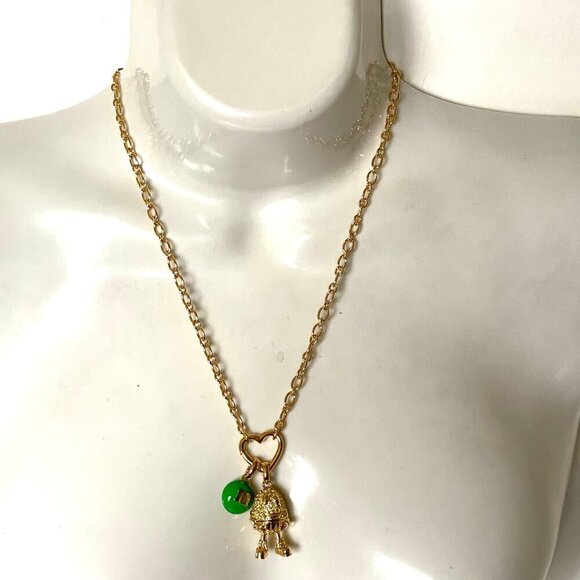 Kate Spade M&M Statement Necklace Green Peanut Pendant Novelty Box Gift - Picture 9 of 11